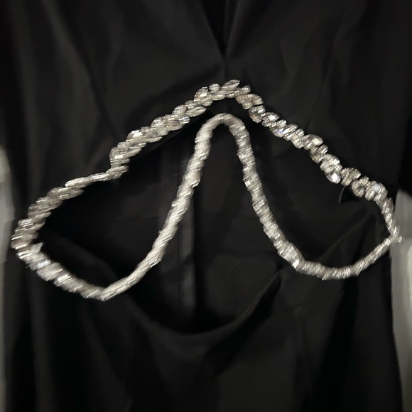 Fashion Nova formal jumpsuit, L ,blk w diamond trimmed open outlines, New, tags - Picture 4 of 11